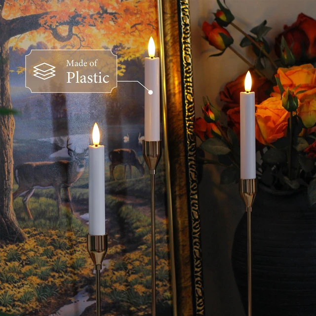 Alt view image 5 of 6 - Flameless Taper Candles with Two Remote Timer, 6.4" LED 3D-Wick Window Candles, Flickering Long-Lasting Electric Pack of 8 Flameless Candlesticks (0.78" Dia, White)