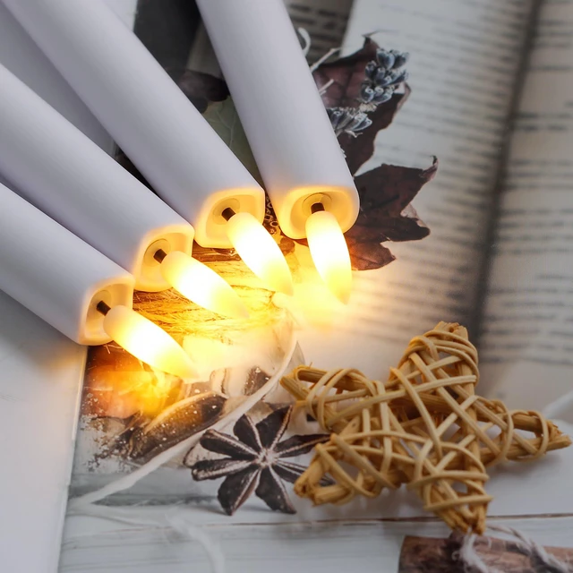 Alt view image 2 of 6 - Flameless Taper Candles with Two Remote Timer, 6.4" LED 3D-Wick Window Candles, Flickering Long-Lasting Electric Pack of 8 Flameless Candlesticks (0.78" Dia, White)