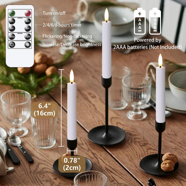 Alt view image 4 of 6 - Flameless Taper Candles with Two Remote Timer, 6.4" LED 3D-Wick Window Candles, Flickering Long-Lasting Electric Pack of 8 Flameless Candlesticks (0.78" Dia, White)
