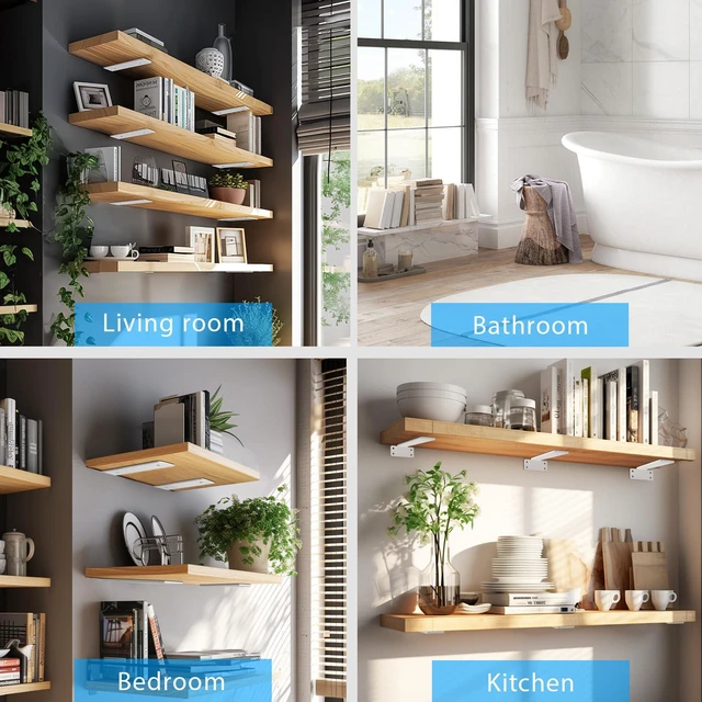Alt view image 6 of 7 - Shelf Brackets, Heavy Duty Floating Shelf Brackets 12-Inch Long, 6-Pack Brackets for Shelves, Matte White L Hidden Metal Wall Shelf Support Shelving Brackets, 1/5-Inch Thick 160 lb. Load Capacity
