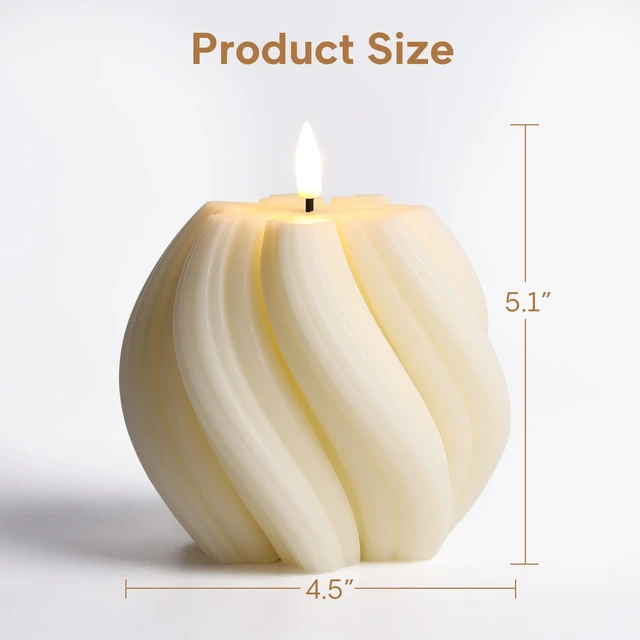 Alt view image 2 of 7 - Cream White Swirl Flameless Candles with Remote Timer Flickering LED Round Candle, Real Wax Coating, 2 AA Battery Powered, Aesthetic Home Shelf Decor 2 Pack