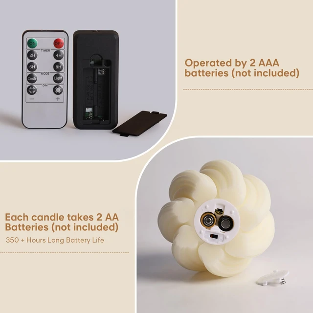 Alt view image 4 of 7 - Cream White Swirl Flameless Candles with Remote Timer Flickering LED Round Candle, Real Wax Coating, 2 AA Battery Powered, Aesthetic Home Shelf Decor 2 Pack