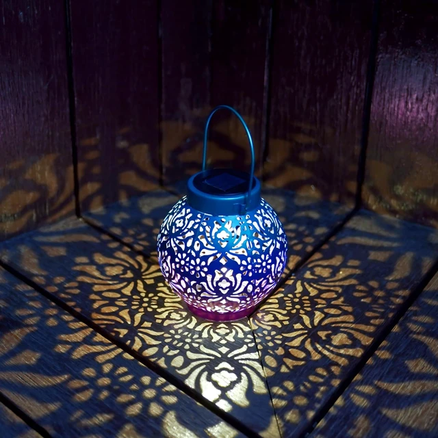 Alt view image 6 of 7 - 2 Pack Solar Hanging Lanterns, Metal Decorative Lamp, Royal Purple Perfect for Gardens, Patios, Courtyards, Lawns & Tabletops