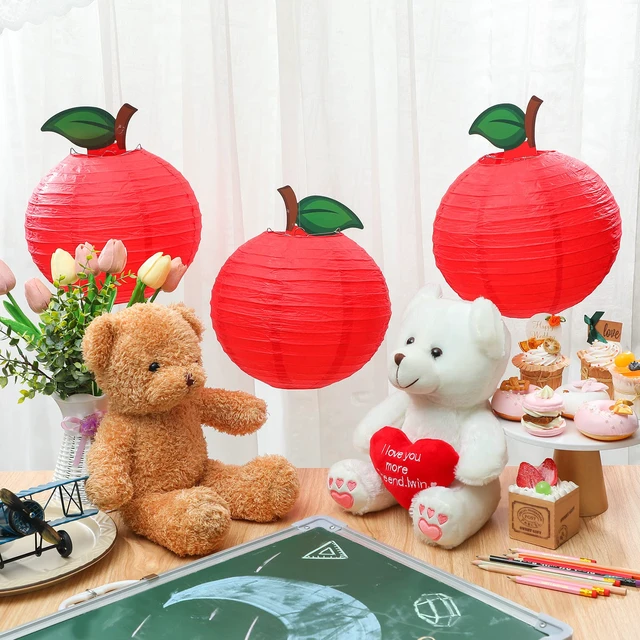 Alt view image 2 of 7 - 12 Pcs 10" Apple Paper Lanterns for Classroom Back to School Decor Red Apple Hanging Lanterns for Classroom Birthday Wedding Ceiling, Back to School Party, Round Paper Decor