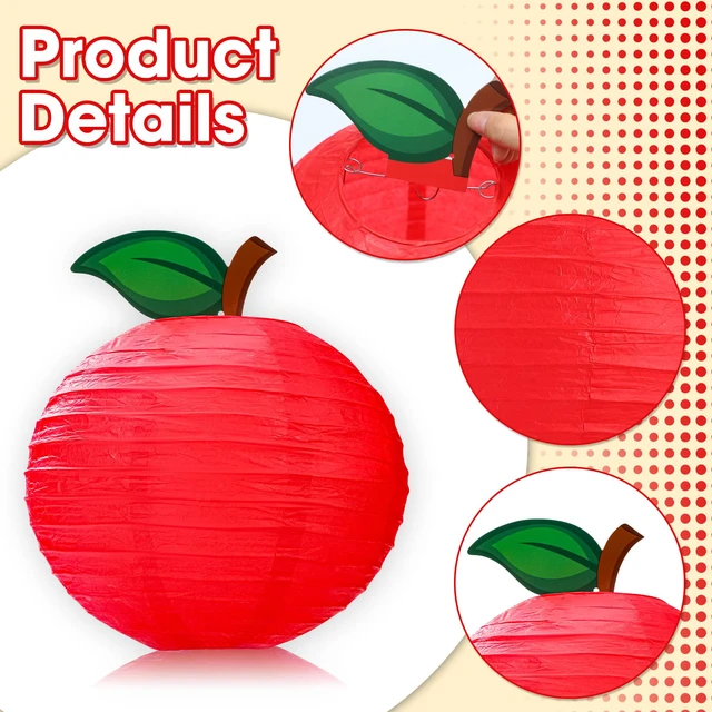 Alt view image 4 of 7 - 12 Pcs 10" Apple Paper Lanterns for Classroom Back to School Decor Red Apple Hanging Lanterns for Classroom Birthday Wedding Ceiling, Back to School Party, Round Paper Decor