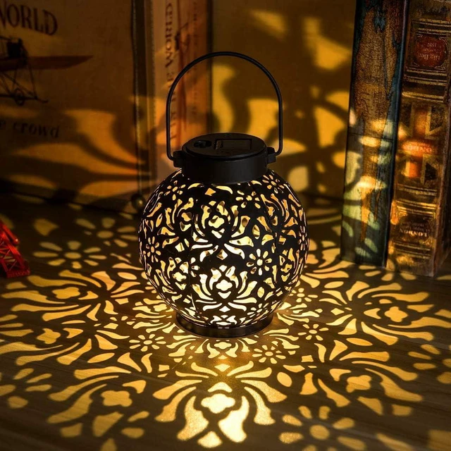 Main image of 2 Pack Solar Hanging Lanterns, Metal Decorative Lamp, Antique Bronze Perfect for Gardens, Patios, Courtyards, Lawns & Tabletops