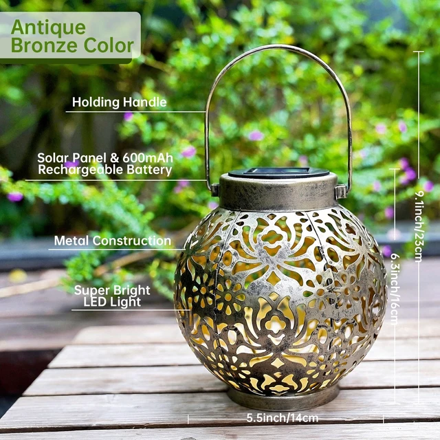 Alt view image 2 of 7 - 2 Pack Solar Hanging Lanterns, Metal Decorative Lamp, Antique Bronze Perfect for Gardens, Patios, Courtyards, Lawns & Tabletops
