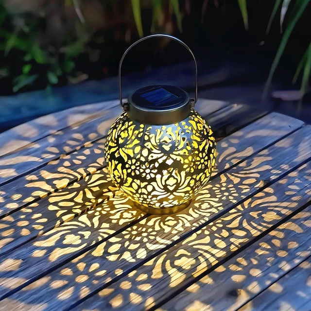 Alt view image 7 of 7 - 2 Pack Solar Hanging Lanterns, Metal Decorative Lamp, Antique Bronze Perfect for Gardens, Patios, Courtyards, Lawns & Tabletops