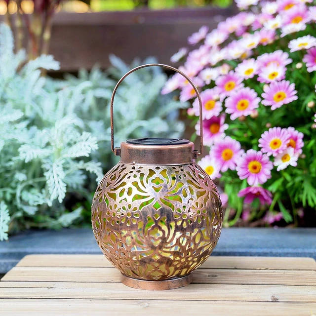 Alt view image 2 of 7 - 2 Pack Solar Hanging Lantern Lights, Metal Outdoor Decorative Lamp, Bronze Perfect for Gardens, Patios, Courtyards, Lawns & Tabletops