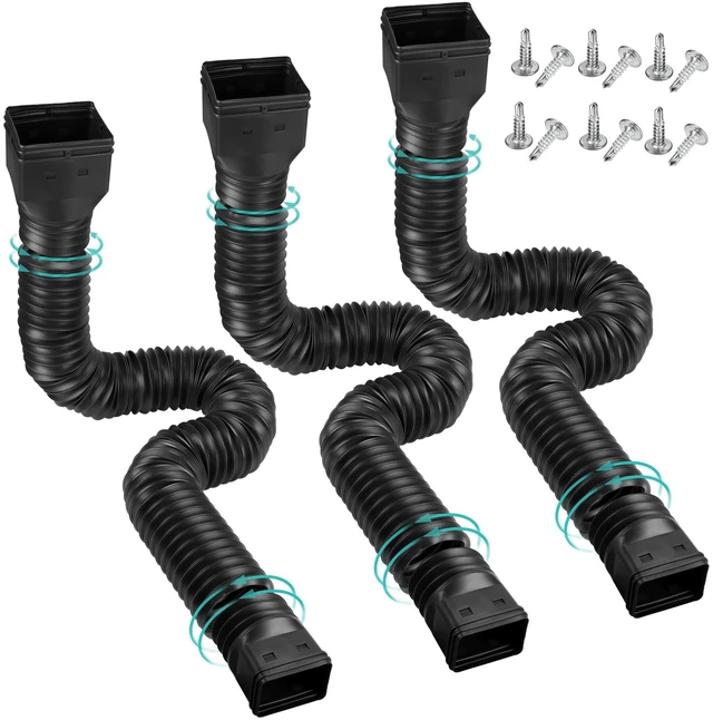 Main image of 3 Pack Rain Gutter Downspout Extensions Flexible,Downspout Diverter Extendable From 21" To 58". Downspout Extender Is Suitable For Most Drain Pipe (Black)