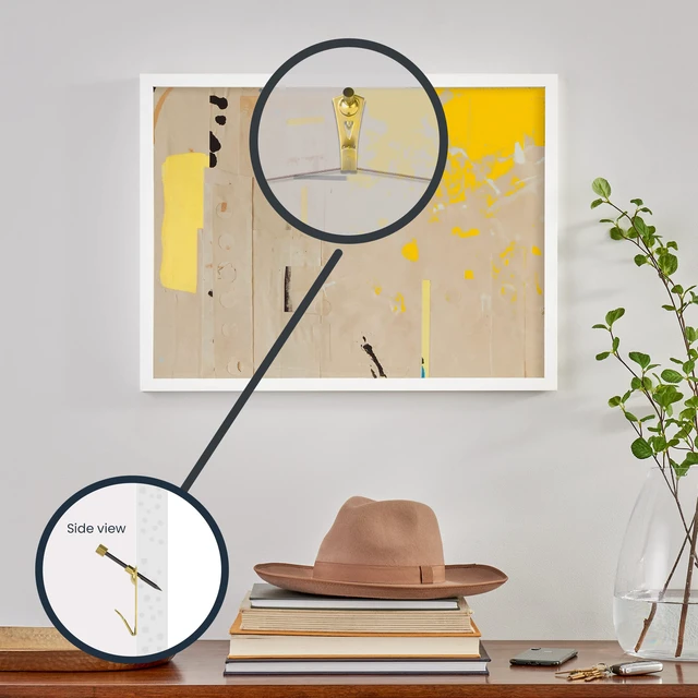 Alt view image 6 of 7 - 50615 Professional Picture Hangers, Art Hangers, Padded, Brass, Reusable Picture Hs, 20lb (15 set)