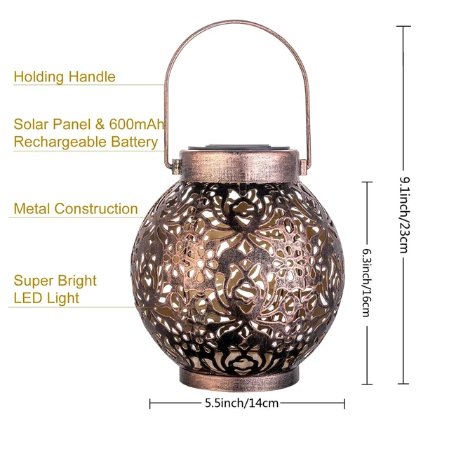 Alt view image 3 of 7 - 2 Pack Solar Hanging Lantern Lights, Metal Outdoor Decorative Lamp, Bronze Perfect for Gardens, Patios, Courtyards, Lawns & Tabletops