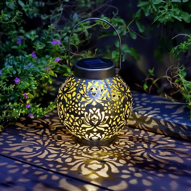 Alt view image 6 of 7 - 2 Pack Solar Hanging Lanterns, Metal Decorative Lamp, Antique Bronze Perfect for Gardens, Patios, Courtyards, Lawns & Tabletops