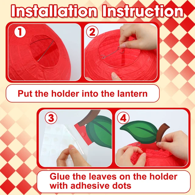 Alt view image 5 of 7 - 12 Pcs 10" Apple Paper Lanterns for Classroom Back to School Decor Red Apple Hanging Lanterns for Classroom Birthday Wedding Ceiling, Back to School Party, Round Paper Decor