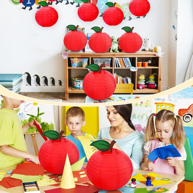 Alt view image 7 of 7 - 12 Pcs 10" Apple Paper Lanterns for Classroom Back to School Decor Red Apple Hanging Lanterns for Classroom Birthday Wedding Ceiling, Back to School Party, Round Paper Decor