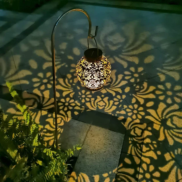 Alt view image 6 of 7 - 2 Pack Solar Hanging Lantern Lights, Metal Outdoor Decorative Lamp, Bronze Perfect for Gardens, Patios, Courtyards, Lawns & Tabletops