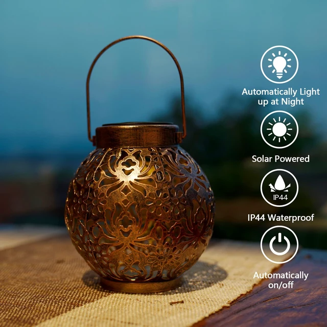 Alt view image 7 of 7 - 2 Pack Solar Hanging Lantern Lights, Metal Outdoor Decorative Lamp, Bronze Perfect for Gardens, Patios, Courtyards, Lawns & Tabletops