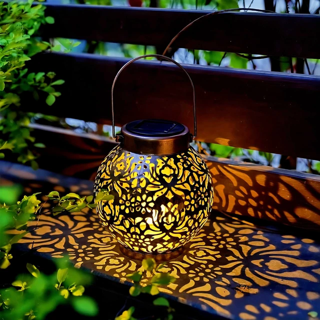 Alt view image 4 of 7 - 2 Pack Solar Hanging Lantern Lights, Metal Outdoor Decorative Lamp, Bronze Perfect for Gardens, Patios, Courtyards, Lawns & Tabletops