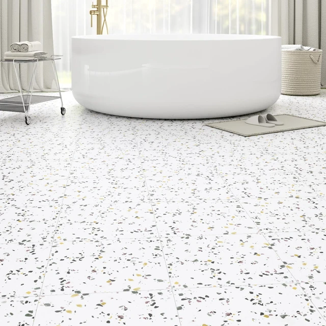 Main image of 40-Pack 40 Sq.Ft Peel and Stick Floor Tiles Vinyl Matte Pattern Flooring, 12 x 12 Self Adhesive Vinyl Flooring DIY for Kitchen, Bathroom, Laundry, White Terrazzo Marble