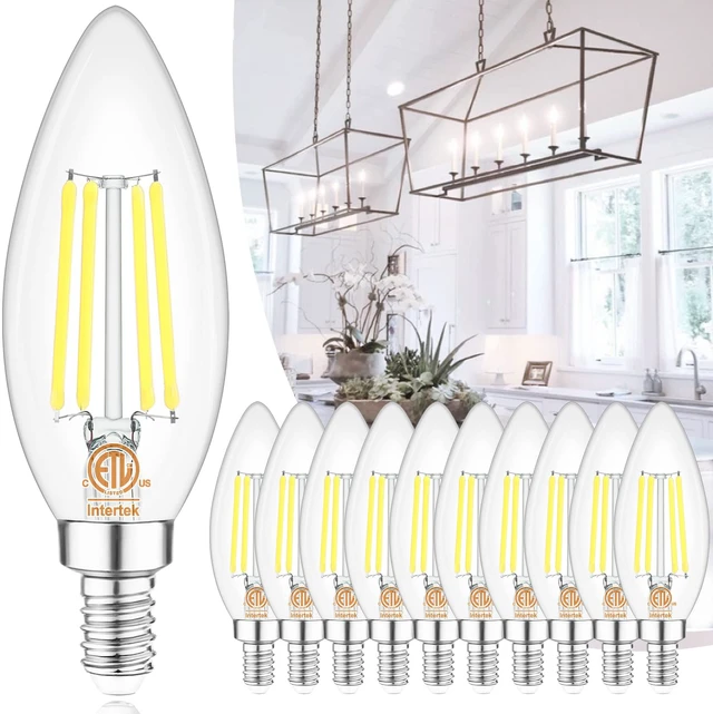 Main image of 10 Pack E12 LED Light Bulbs Dimmable 40W Equivalent 5000K Daylight Candelabra Light Bulb Type B Small Base for Chandelier, CRI85+ 120V, 400LM, 4W LED B11 for Ceiling Fan, Candle Light Bulb