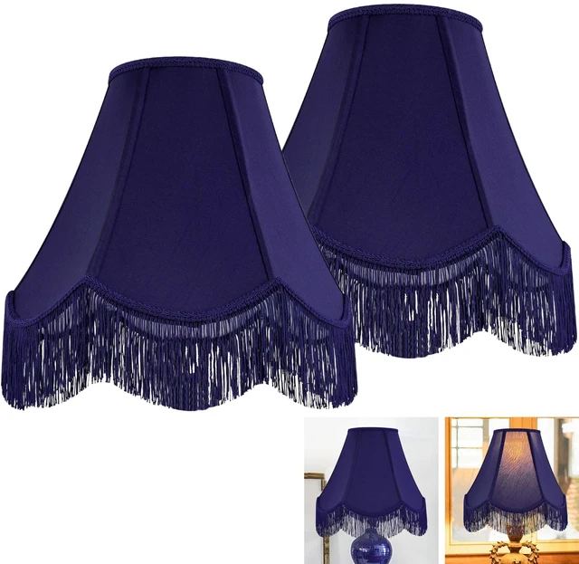 Main image of Lamp Shade Set of 2,6" x 13" x 10.6",Blue Fringe Scalloped Lamp Shade Hand Crafted,Silk Fabric,Bell Vintage Lamp Shade for Table Lamps,Floor Lamps,Spider Fitter,Easy Assembly