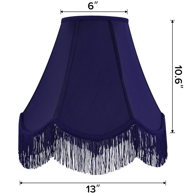Alt view image 2 of 7 - Lamp Shade Set of 2,6" x 13" x 10.6",Blue Fringe Scalloped Lamp Shade Hand Crafted,Silk Fabric,Bell Vintage Lamp Shade for Table Lamps,Floor Lamps,Spider Fitter,Easy Assembly