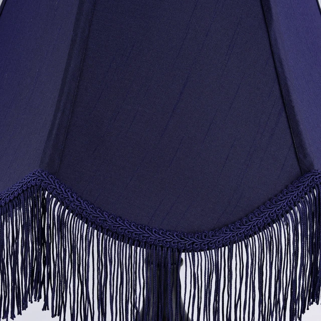 Alt view image 3 of 7 - Lamp Shade Set of 2,6" x 13" x 10.6",Blue Fringe Scalloped Lamp Shade Hand Crafted,Silk Fabric,Bell Vintage Lamp Shade for Table Lamps,Floor Lamps,Spider Fitter,Easy Assembly