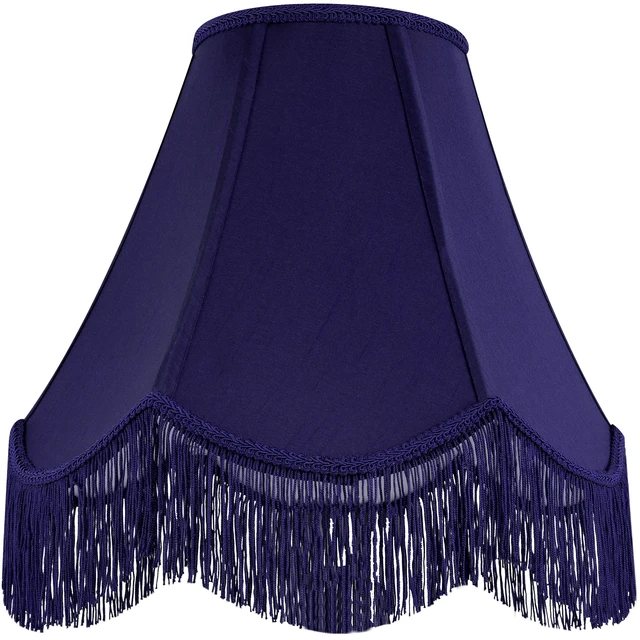 Alt view image 5 of 7 - Lamp Shade Set of 2,6" x 13" x 10.6",Blue Fringe Scalloped Lamp Shade Hand Crafted,Silk Fabric,Bell Vintage Lamp Shade for Table Lamps,Floor Lamps,Spider Fitter,Easy Assembly