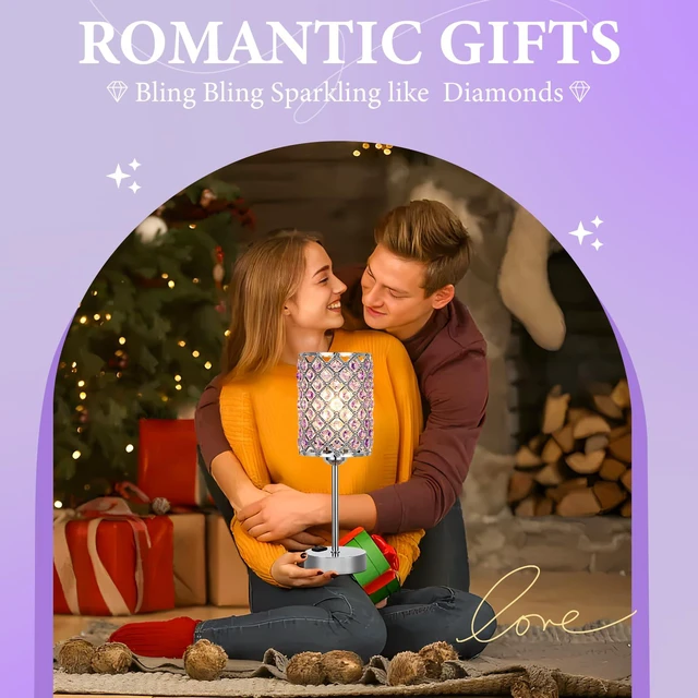 Alt view image 7 of 7 - Crystal Lamps for Night Stands, Purple Table Lamp for Bedroom lavender lamp, Small Touch Control Lamp with USB C+A Ports & AC Outlet, 3-Way Dimmable, for Living Room, Bulb Included