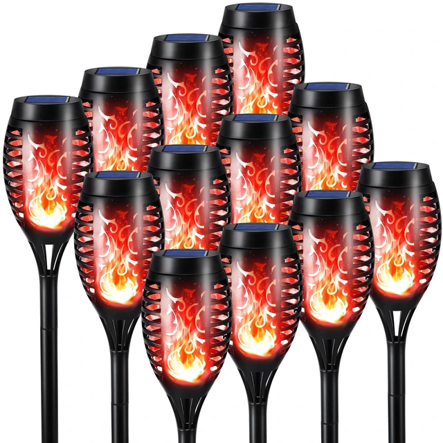 Main image of Solar Torch Flame Lights, 12 Pack Solar Halloween Lights Outdoor with Flickering Flame, Waterproof Patio Light Landscape Decoration Lighting for Garden Yard Outdoor Halloween Decor - Red