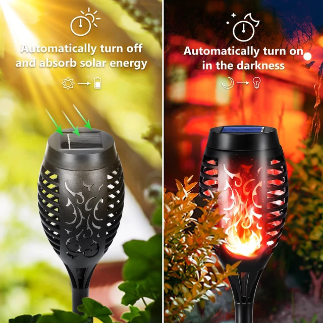 Alt view image 5 of 7 - Solar Torch Flame Lights, 12 Pack Solar Halloween Lights Outdoor with Flickering Flame, Waterproof Patio Light Landscape Decoration Lighting for Garden Yard Outdoor Halloween Decor - Red