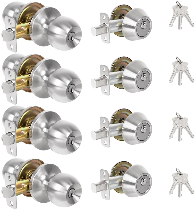 Main image of Keyed Same Exterior Door Lock Set, Front Door Lock Set, Satin Nickel, 4Pack Single Cylinder Deadbolt Lock and Door Knob Set, Keyed Alike Entry Door Knobs with Lock and Keys for Entrance and Front Door