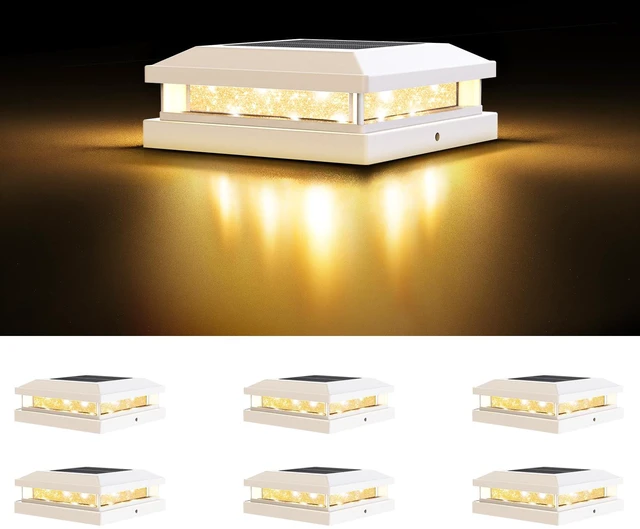 Main image of 4x4 5x5 Solar Post Cap Lights Outdoor 6-Pack White for Vinyl/Wooden Post, 16LEDs, Warm/Cool White, Waterproof, Solar Powered Fence Post Lights for Garden, Patio, Porch