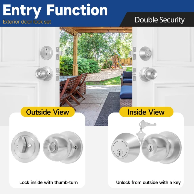 Alt view image 5 of 7 - Keyed Same Exterior Door Lock Set, Front Door Lock Set, Satin Nickel, 4Pack Single Cylinder Deadbolt Lock and Door Knob Set, Keyed Alike Entry Door Knobs with Lock and Keys for Entrance and Front Door