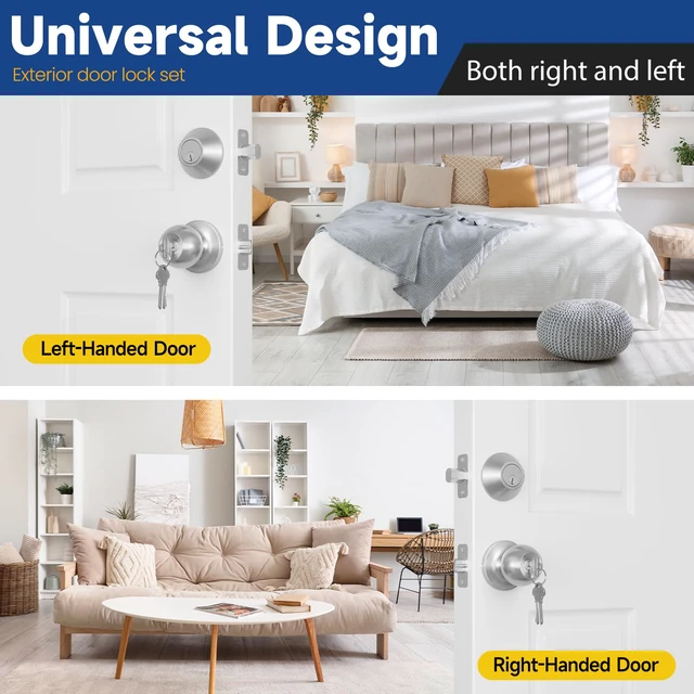 Alt view image 4 of 7 - Keyed Same Exterior Door Lock Set, Front Door Lock Set, Satin Nickel, 4Pack Single Cylinder Deadbolt Lock and Door Knob Set, Keyed Alike Entry Door Knobs with Lock and Keys for Entrance and Front Door