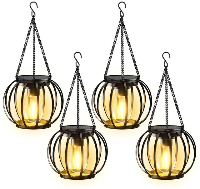 Main image of Solar Lanterns Outdoor Waterproof, 4 Pack Upgraded Metal Hanging Solar Lights Outdoor Lanterns, Brighter Auto On/Off Outdoor Hanging Lantern for Yard Patio Pathway Porch Garden Decor