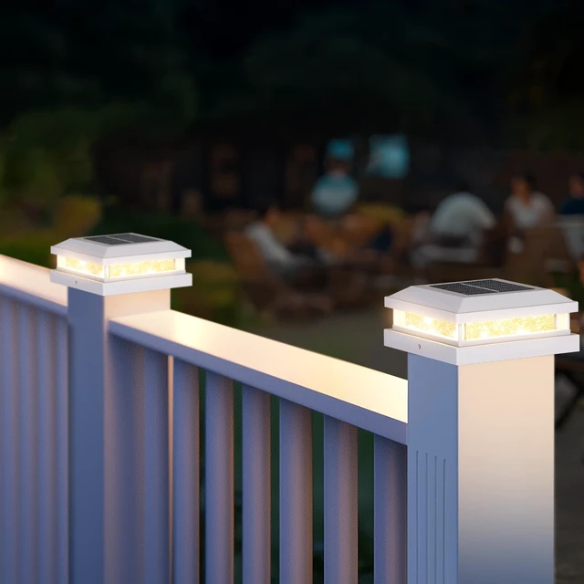 Alt view image 7 of 7 - 4x4 5x5 Solar Post Cap Lights Outdoor 6-Pack White for Vinyl/Wooden Post, 16LEDs, Warm/Cool White, Waterproof, Solar Powered Fence Post Lights for Garden, Patio, Porch