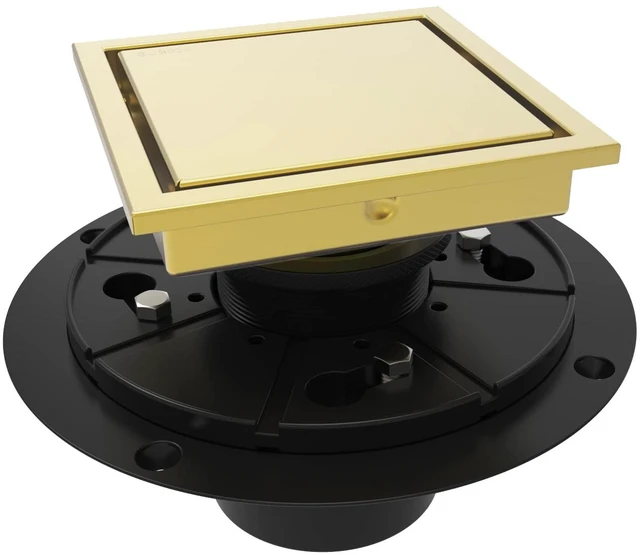 Main image of 4 Inch Square Shower Drain Gold Floor Drain with Flange Reversible 2-in-1 Cover Tile Insert Grate Removable SUS304 Stainless Steel CUPC Certified Brushed Gold