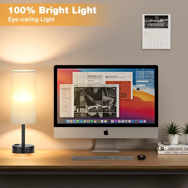 Alt view image 5 of 6 - Grey Touch Table Lamps Set of 2-3 Way Dimmable Bedroom Lamps for Bedside with USB C and A Ports, Small Nightstand Lamps with AC Outlet, Desk Lamps with Black Base for Office Boys