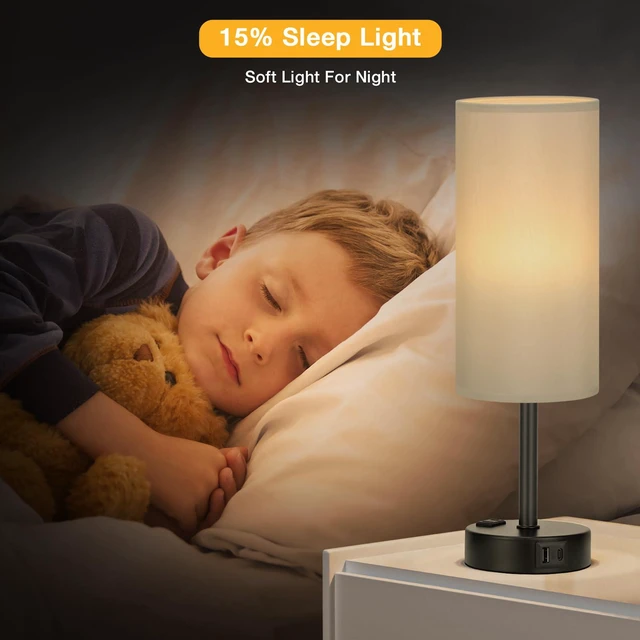 Alt view image 6 of 6 - Grey Touch Table Lamps Set of 2-3 Way Dimmable Bedroom Lamps for Bedside with USB C and A Ports, Small Nightstand Lamps with AC Outlet, Desk Lamps with Black Base for Office Boys