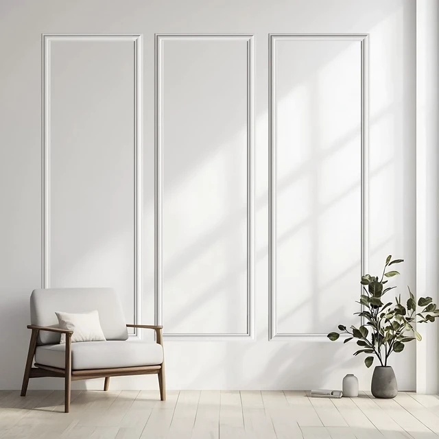 Alt view image 3 of 7 - 3 Set Peel and Stick Wall Molding Kit,Pre Cut Wainscoting Panels,24x72in Self Adhesive,Paintable,PVC,Premade