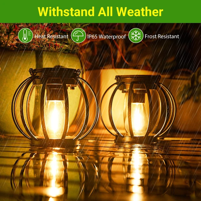 Alt view image 3 of 7 - Solar Lanterns Outdoor Waterproof, 4 Pack Upgraded Metal Hanging Solar Lights Outdoor Lanterns, Brighter Auto On/Off Outdoor Hanging Lantern for Yard Patio Pathway Porch Garden Decor