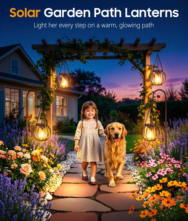 Alt view image 4 of 7 - Solar Lanterns Outdoor Waterproof, 4 Pack Upgraded Metal Hanging Solar Lights Outdoor Lanterns, Brighter Auto On/Off Outdoor Hanging Lantern for Yard Patio Pathway Porch Garden Decor