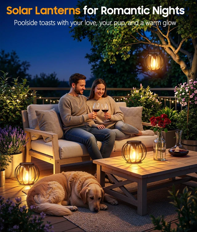Alt view image 6 of 7 - Solar Lanterns Outdoor Waterproof, 4 Pack Upgraded Metal Hanging Solar Lights Outdoor Lanterns, Brighter Auto On/Off Outdoor Hanging Lantern for Yard Patio Pathway Porch Garden Decor