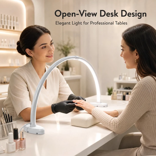 Alt view image 2 of 7 - Half Moon Nail Light, 180° No Shadow LED Nail Desk Lamp with Foldable Height Adjustable Base, Nail Tech Lamp Soft Light Eye Protection for Manicure Eyelash Tattoo Craft Workbench Lighting