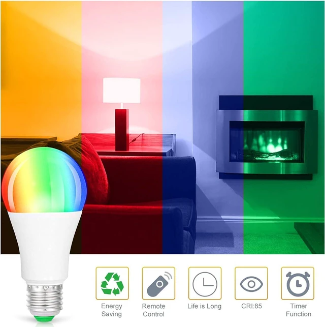 Alt view image 2 of 7 - RGBW Color Changing Light Bulb, 2 Pack Dimmable E26 LED with Remote 120 colors with remote, dimmable, timer & memory function. Mood & decorative light for bedroom, party, stage & home decor