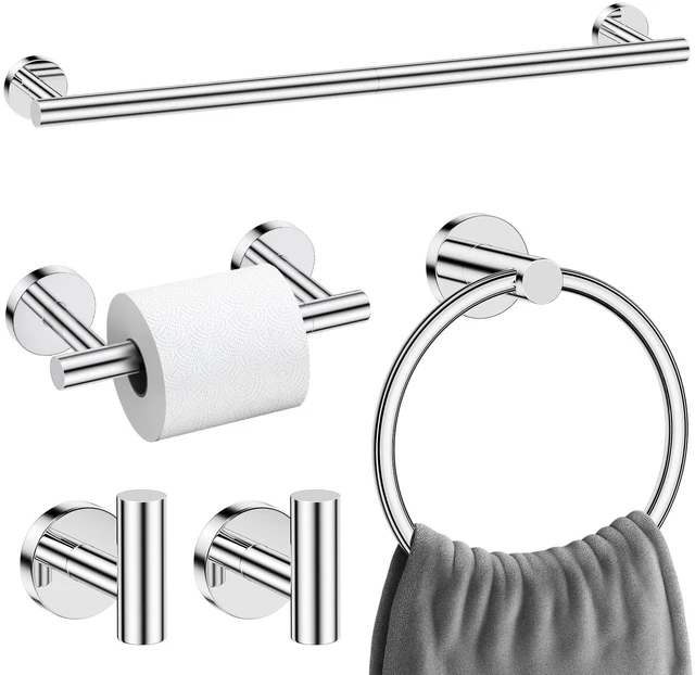 Main image of Polished Chrome Towel Bar Bathroom Hardware Accessories Set, 5 Pieces Toilet Paper Holder Towel Racks Set for Bathroom Stainless Steel Wall Mounted 23.6 in