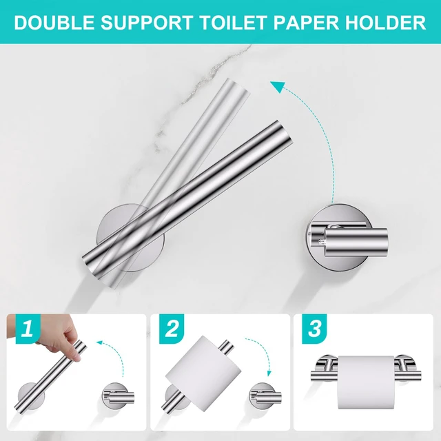 Alt view image 4 of 7 - Polished Chrome Towel Bar Bathroom Hardware Accessories Set, 5 Pieces Toilet Paper Holder Towel Racks Set for Bathroom Stainless Steel Wall Mounted 23.6 in