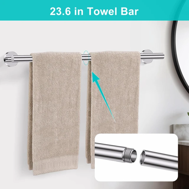 Alt view image 2 of 7 - Polished Chrome Towel Bar Bathroom Hardware Accessories Set, 5 Pieces Toilet Paper Holder Towel Racks Set for Bathroom Stainless Steel Wall Mounted 23.6 in