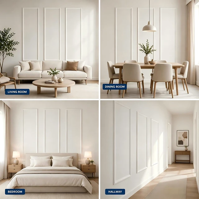Alt view image 7 of 7 - 3 Set Peel and Stick Wall Molding Kit,Pre Cut Wainscoting Panels,24x72in Self Adhesive,Paintable,PVC,Premade